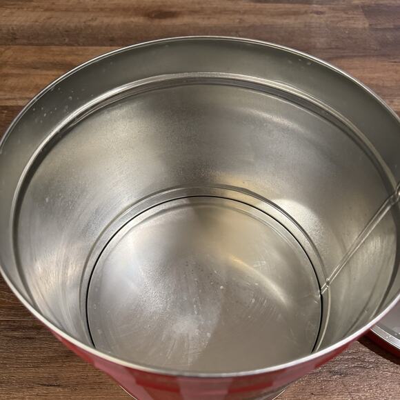 Garrett Popcorn Shops Tin Empty Pink Stripes 7" Tall 9" Diameter Chicago - Picture 6 of 13